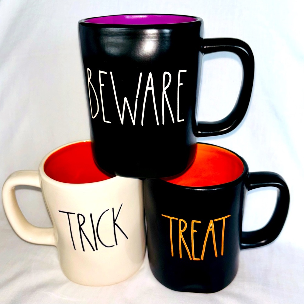 Rae Dunn Magenta Halloween Mug Set of 3 Trick Treat Beware Black & Purple